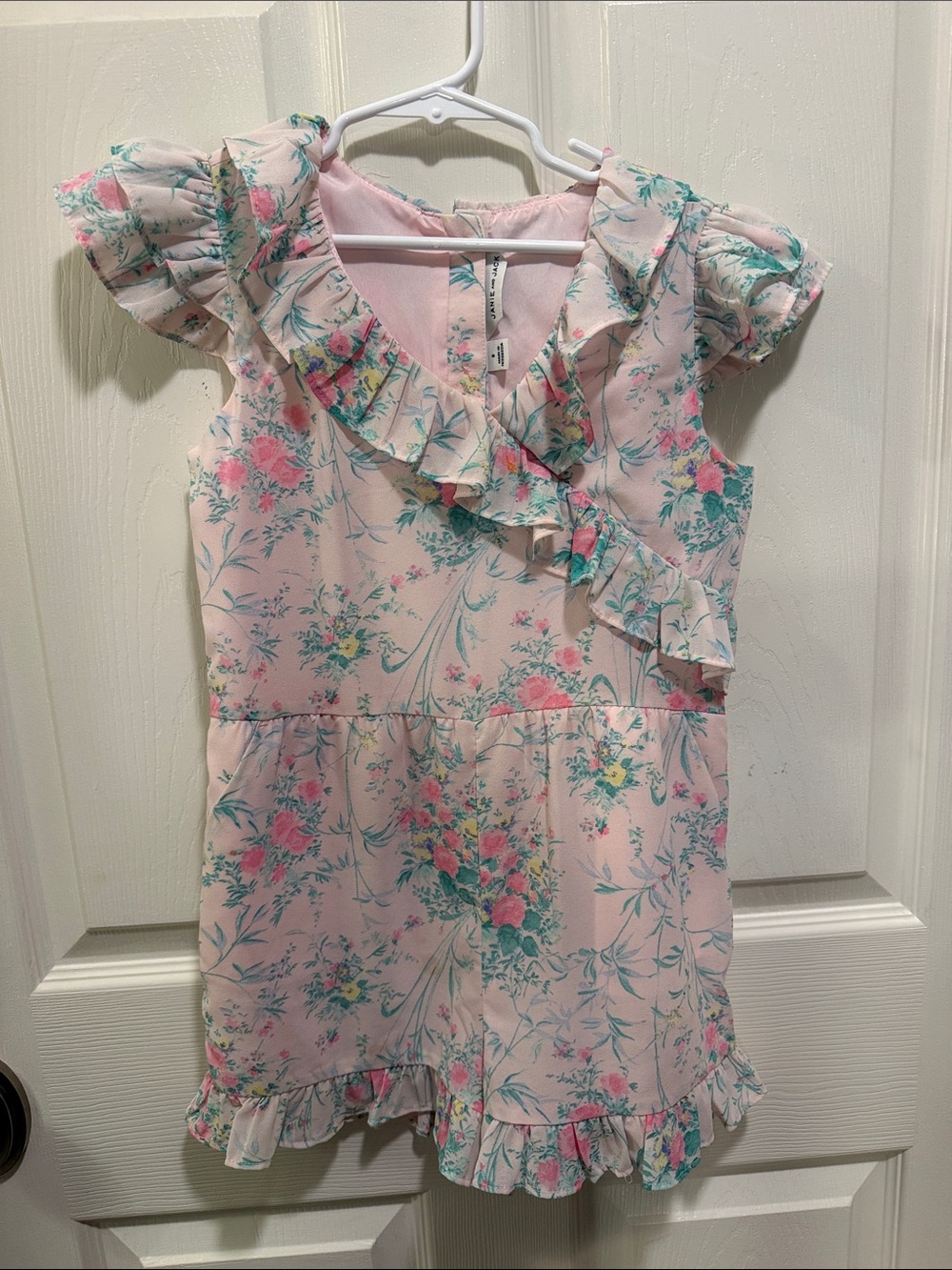 Janie and Jack Pink Floral Ruffle Dress with Aqua Accents